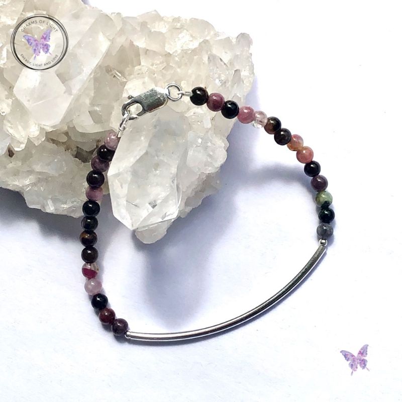 Multi Tourmaline Beaded Tube Bracelet